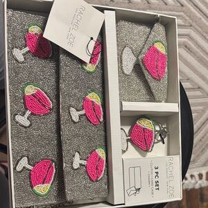 Rachel Zoe Beaded Silver Clutch and Wristlet Set with Pink and Yellow Accents